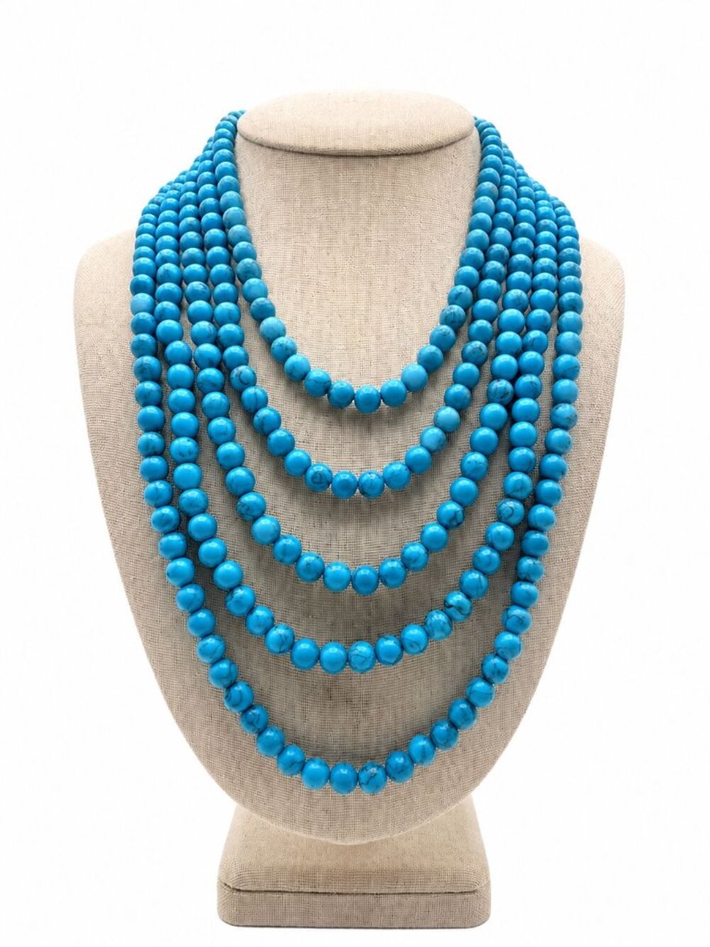 Vintage Turquoise Howlite Multi Strand Statement Necklace Silver Tone Tube Clasp